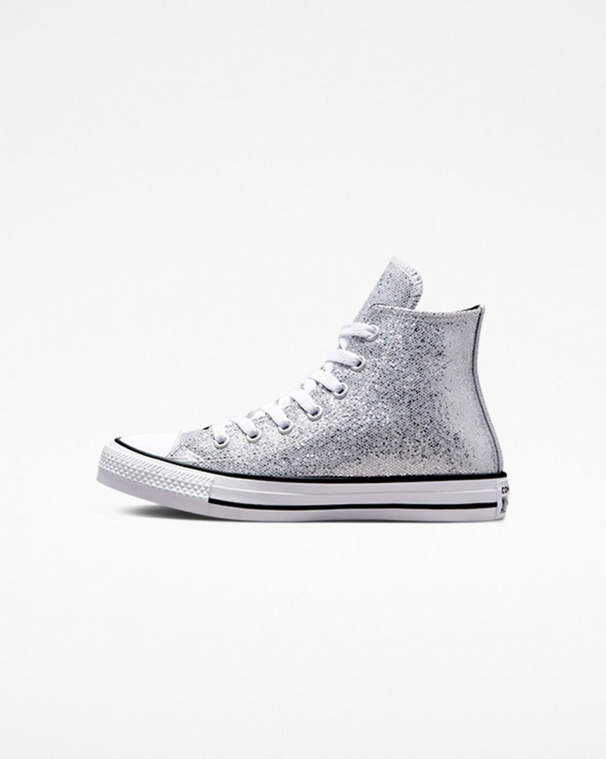 Girls' Converse Chuck Taylor All Star Glitter High Top Shoes Silver / Grey / Black | AU 85046T